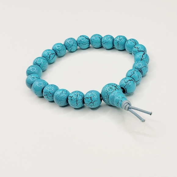 Turquoise Crackle Beaded Stretch Bracelet - Picture 4 of 8